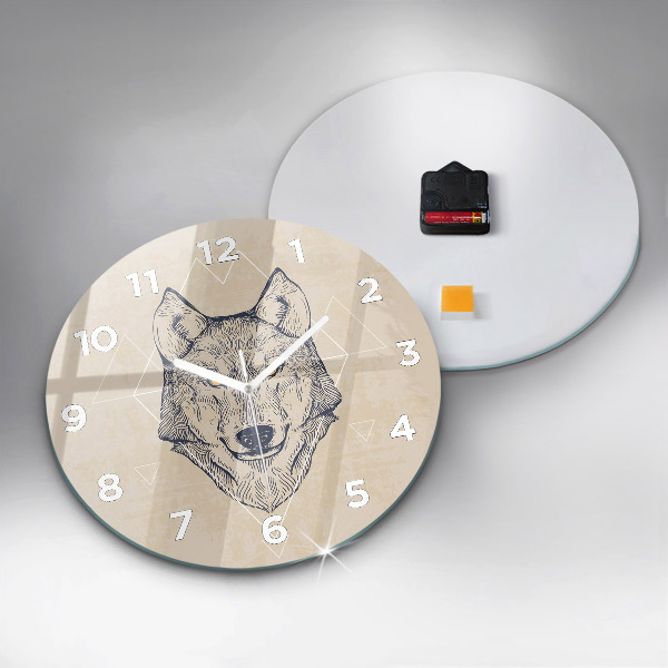 Round glass clock Wolf head