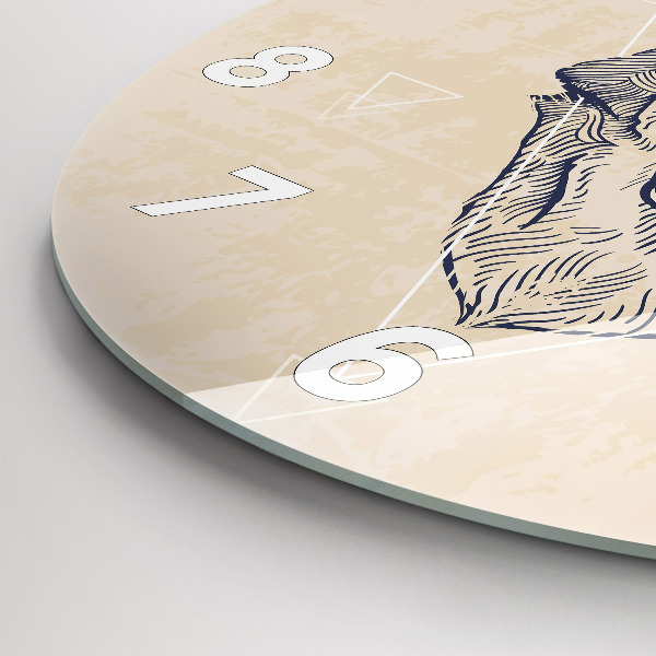 Round glass clock Wolf head