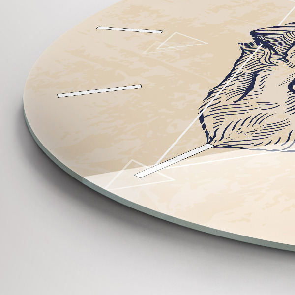 Round glass clock Wolf head