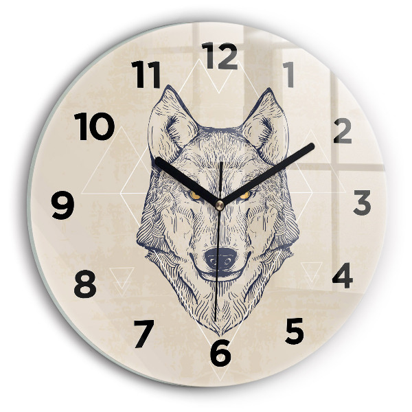 Round glass clock Wolf head