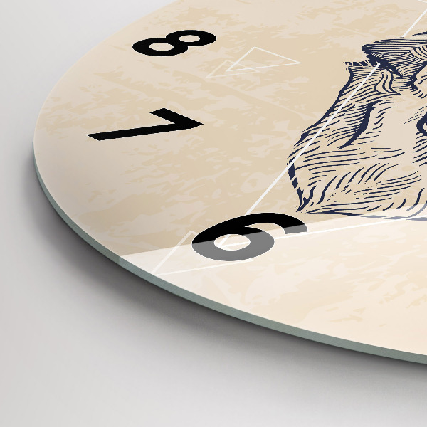 Round glass clock Wolf head