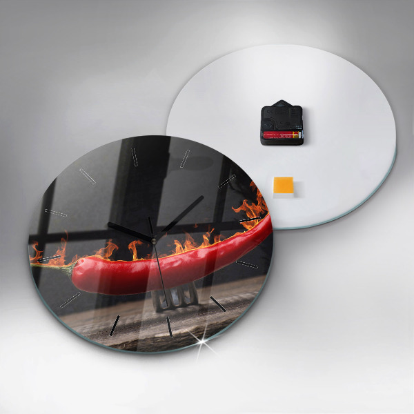 Round glass clock Pepperoni pepper