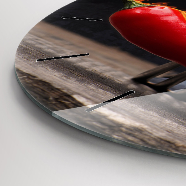 Round glass clock Pepperoni pepper