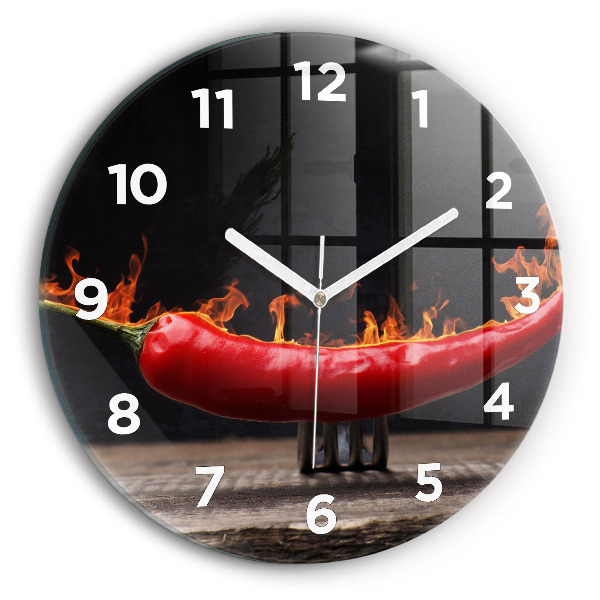 Round glass clock Pepperoni pepper
