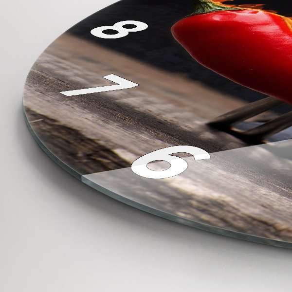 Round glass clock Pepperoni pepper