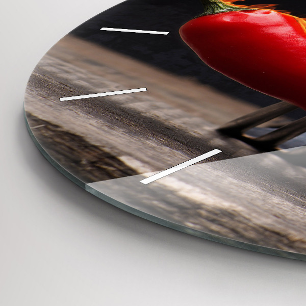 Round glass clock Pepperoni pepper