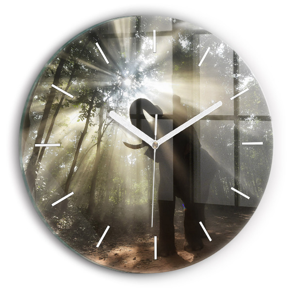 Round glass clock Elephant in the jungle