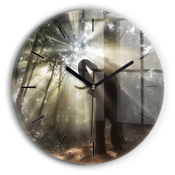 Round glass clock Elephant in the jungle