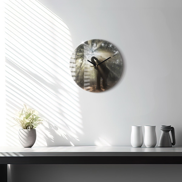 Round glass clock Elephant in the jungle