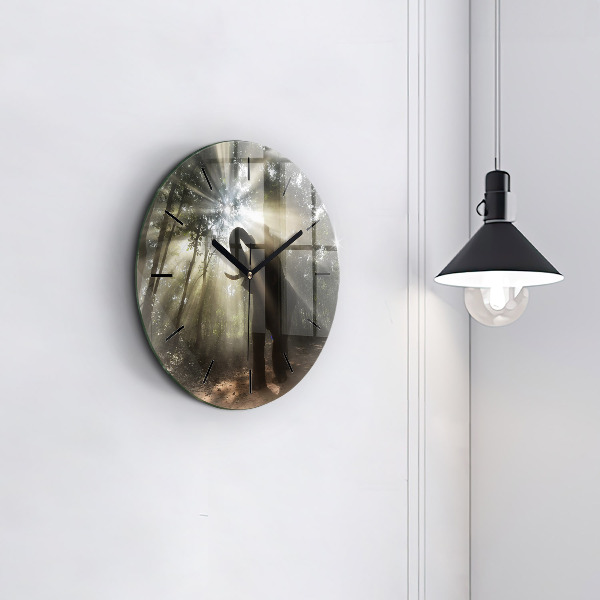 Round glass clock Elephant in the jungle