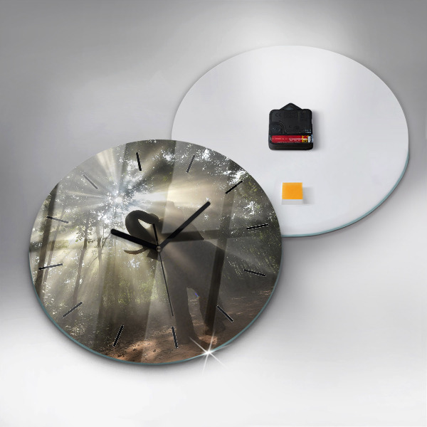 Round glass clock Elephant in the jungle