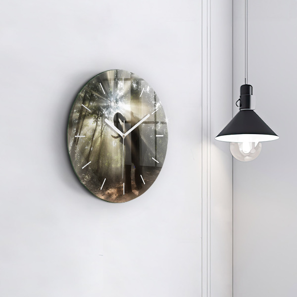 Round glass clock Elephant in the jungle