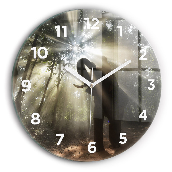 Round glass clock Elephant in the jungle