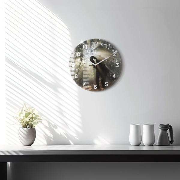 Round glass clock Elephant in the jungle