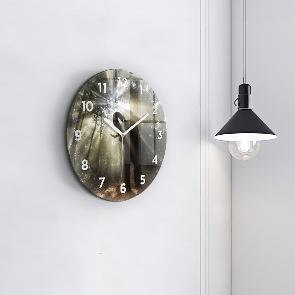 Round glass clock Elephant in the jungle