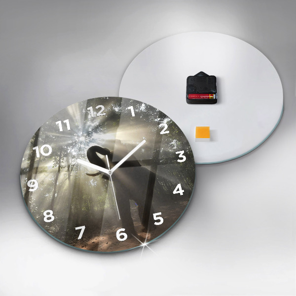 Round glass clock Elephant in the jungle