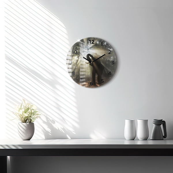 Round glass clock Elephant in the jungle