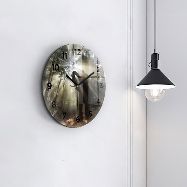 Round glass clock Elephant in the jungle