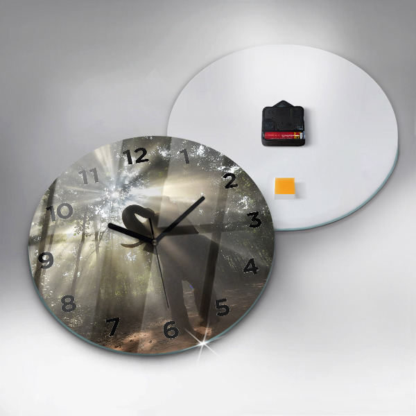 Round glass clock Elephant in the jungle