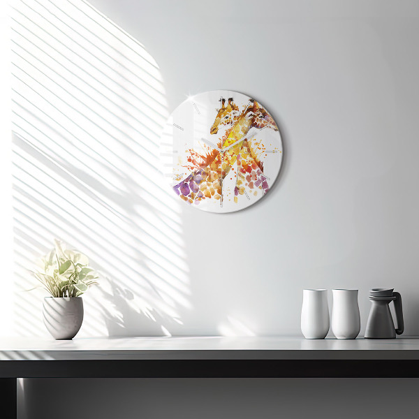 Round glass clock Giraffe - watercolor