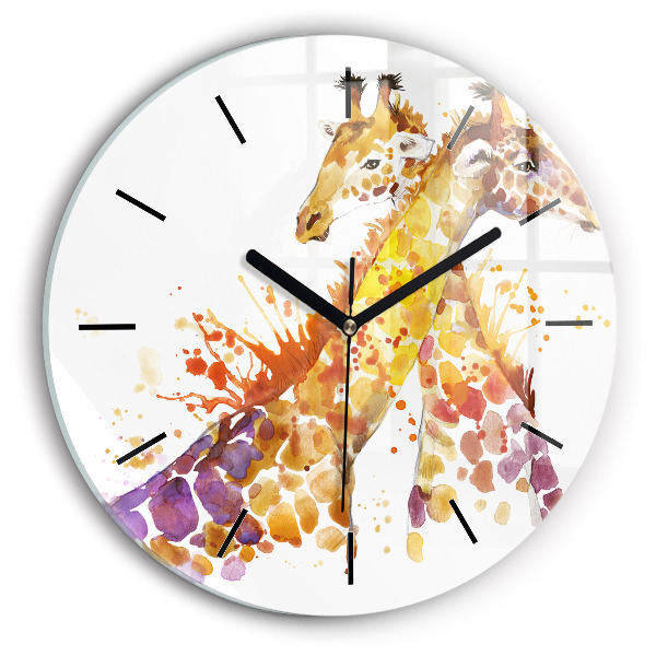 Round glass clock Giraffe - watercolor