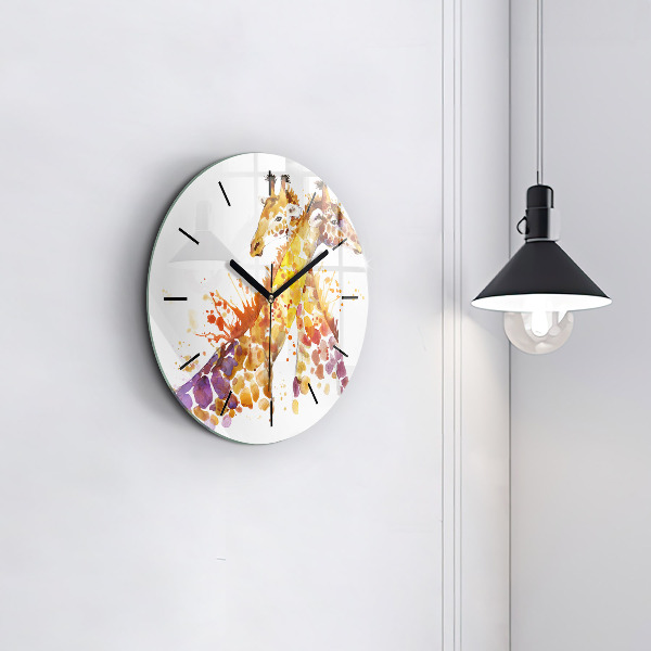 Round glass clock Giraffe - watercolor
