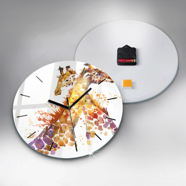 Round glass clock Giraffe - watercolor