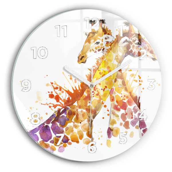 Round glass clock Giraffe - watercolor