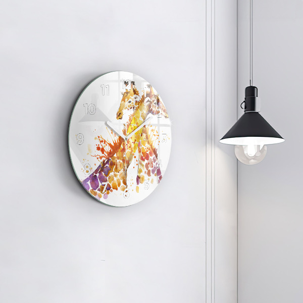 Round glass clock Giraffe - watercolor