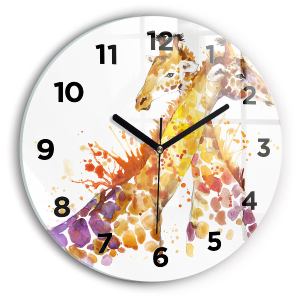 Round glass clock Giraffe - watercolor