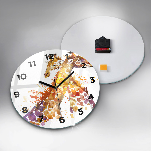 Round glass clock Giraffe - watercolor
