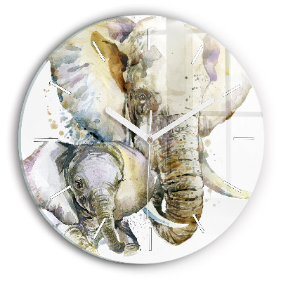 Round glass clock Painted animals elephants