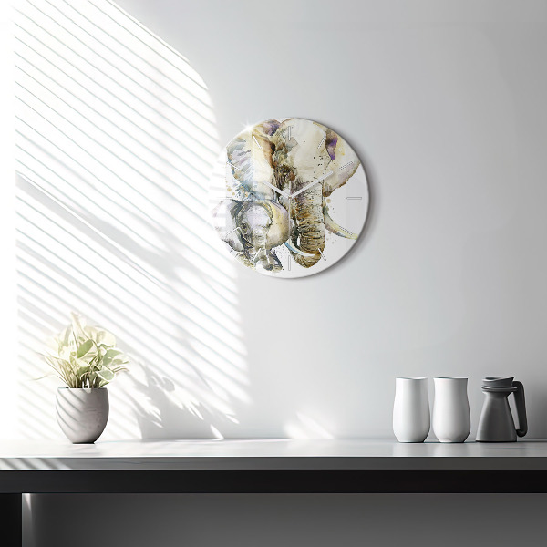 Round glass clock Painted animals elephants