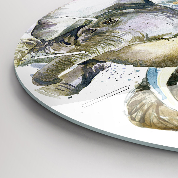 Round glass clock Painted animals elephants