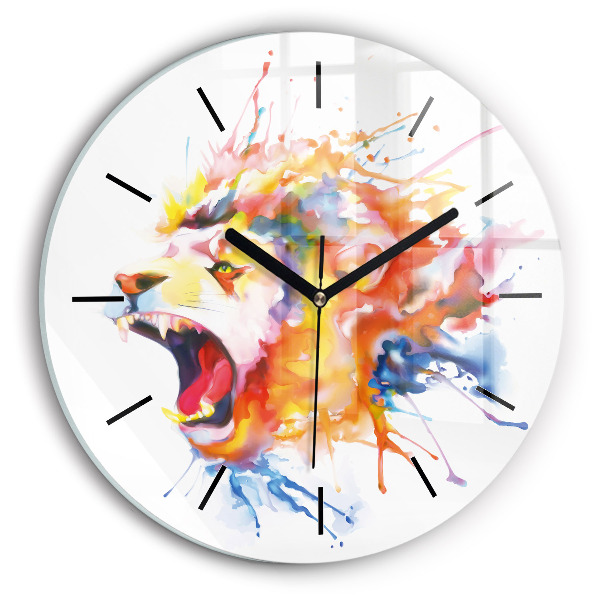 Round glass clock Lion - watercolor