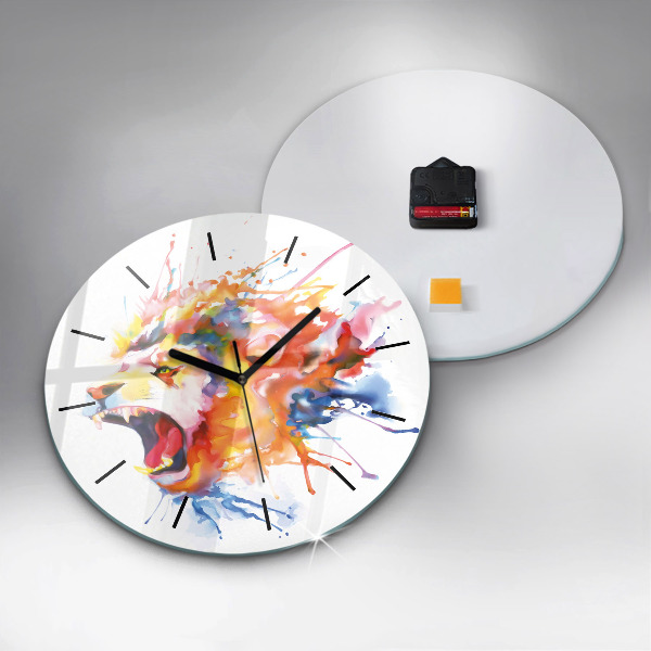 Round glass clock Lion - watercolor