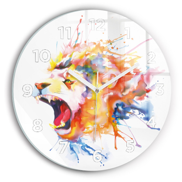 Round glass clock Lion - watercolor