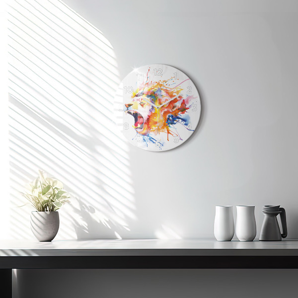 Round glass clock Lion - watercolor