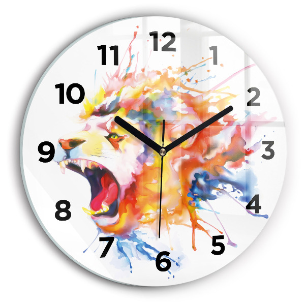 Round glass clock Lion - watercolor