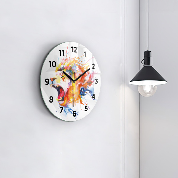 Round glass clock Lion - watercolor
