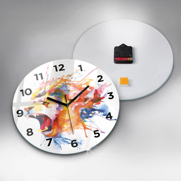 Round glass clock Lion - watercolor