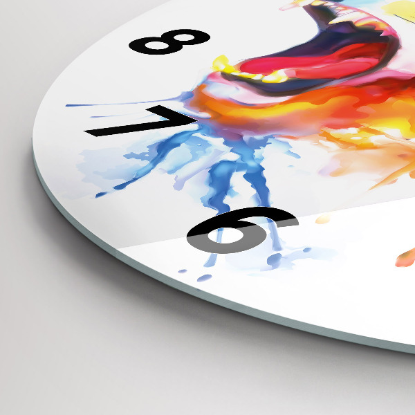 Round glass clock Lion - watercolor