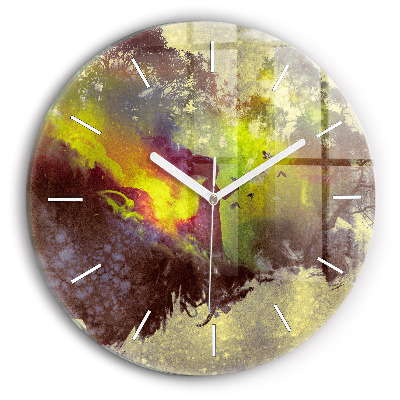 Round glass clock Woman in the forest