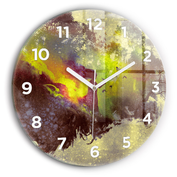 Round glass clock Woman in the forest