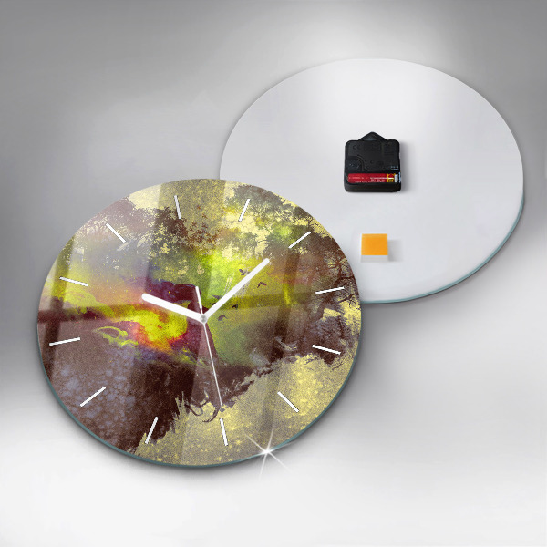 Round glass clock Woman in the forest
