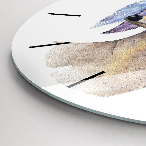 Round glass clock Deer head and flowers