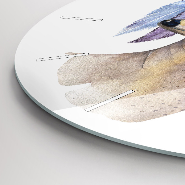 Round glass clock Deer head and flowers