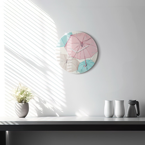 Round glass clock Pastel umbrellas