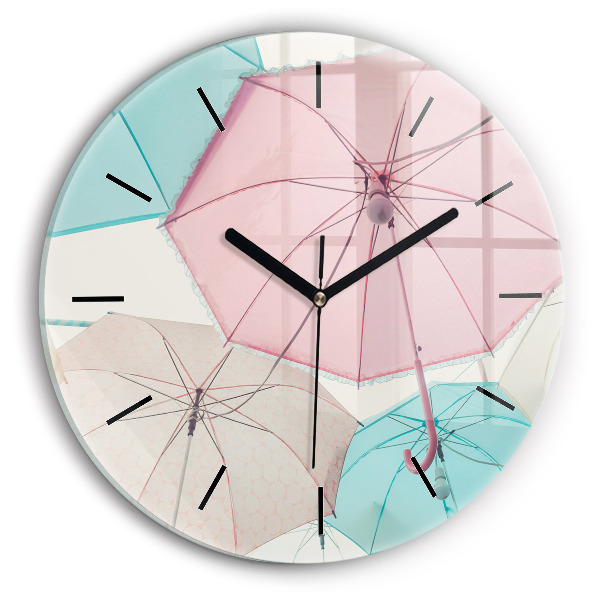 Round glass clock Pastel umbrellas