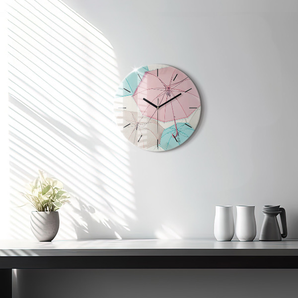 Round glass clock Pastel umbrellas